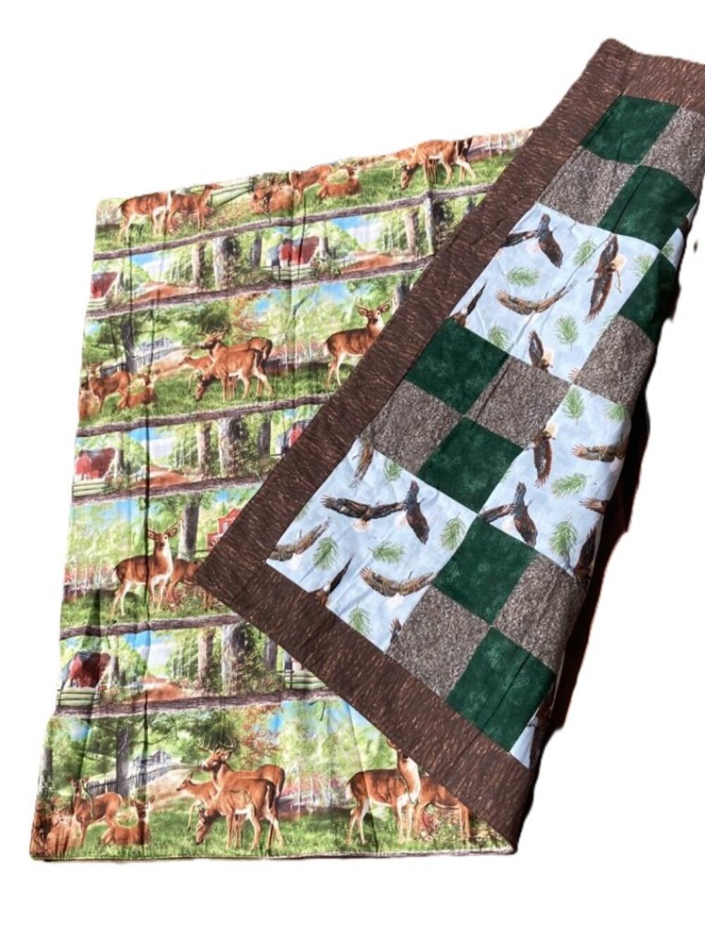 Quilt Throw Blanket  Handmade Buck, Deer, Fawn & Soaring Eagles 45 x 38 inches
